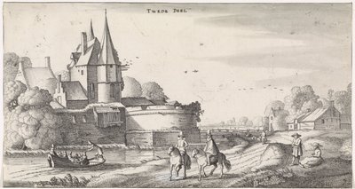 Figure presso un castello in un paesaggio fluviale (Paesaggi piacevoli e vedute divertenti) da Jan van de Velde (II)