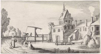 Figure presso un ponte levatoio per un villaggio con campanile da Jan van de Velde (II)