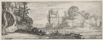 Vista su una rovina di una casa vicino a un muro da Jan van de Velde (II)