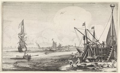 Testa di porto con pescatori che tirano le reti da Jan van de Velde (II)