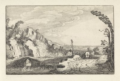 Carro coperto su un sentiero in un paesaggio fluviale montuoso da Jan van de Velde (II)