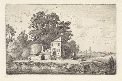 Casa presso un ponte di pietra in un paesaggio fluviale da Jan van de Velde (II)