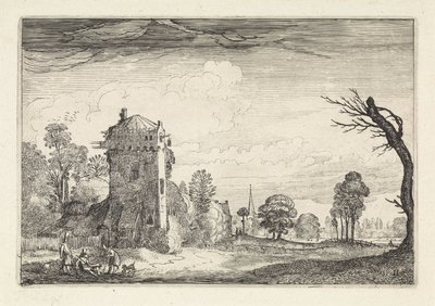 Cacciatori con cani presso una torre in un paesaggio da Jan van de Velde (II)