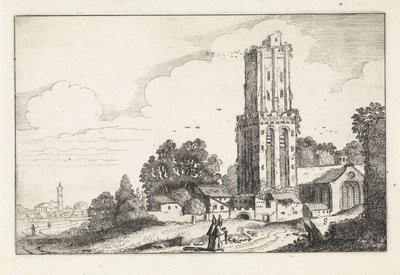 Paesaggio con torre della chiesa in rovina da Jan van de Velde (II)