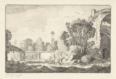 Uomo con cane presso una rovina (Paesaggi) da Jan van de Velde (II)
