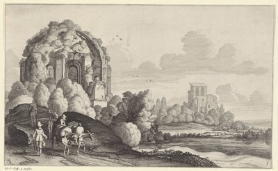 Viaggiatori presso il Tempio di Minerva Medica a Roma (serie: Paesaggi da Pieter de Molijn) da Jan van de Velde (II)