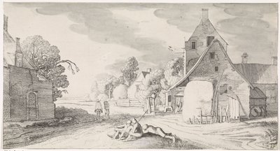 Contadini che riposano lungo una strada in un villaggio (serie: Paesaggi piacevoli e vedute divertenti) da Jan van de Velde (II)