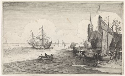 Navi davanti a una costa con una chiesa (Vedute marine) da Jan van de Velde (II)