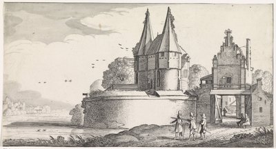 Soldati presso un forte e una porta della città su un fiume da Jan van de Velde (II)