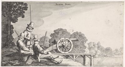 Soldati presso un cannone su un molo lungo un fiume da Jan van de Velde (II)