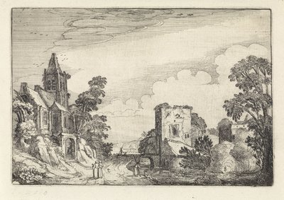 Torre e una chiesa in un paesaggio da Jan van de Velde (II)