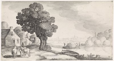 Trasporto di fieno su un fiume con Haarlem in lontananza da Jan van de Velde (II)