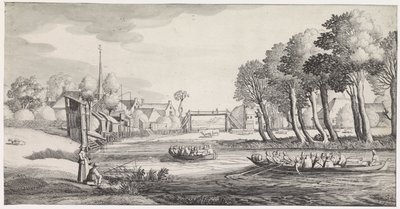 Due barche a remi su un fiume vicino a un villaggio da Jan van de Velde (II)