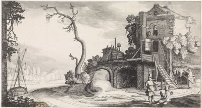 Due falconieri presso una torre usata come locanda da Jan van de Velde (II)