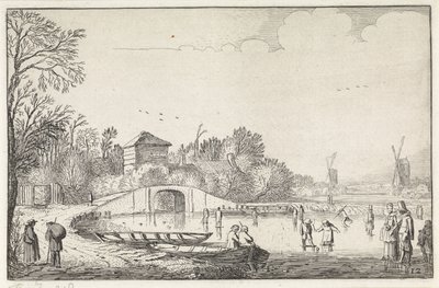 Paesaggio invernale con pattinatori su un ponte da Jan van de Velde (II)