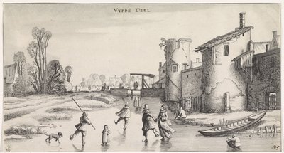 Paesaggio invernale con pattinatori vicino a una cinta muraria da Jan van de Velde (II)