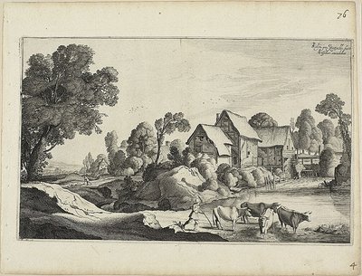 Mandria di bovini in un guado vicino a un mulino ad acqua da Jan van de Velde II