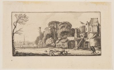 Paesaggio con maiali e due venditori ambulanti, da Sei paesaggi da Jan van de Velde II