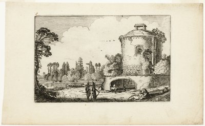 Paesaggio con torre rotonda da Jan van de Velde II