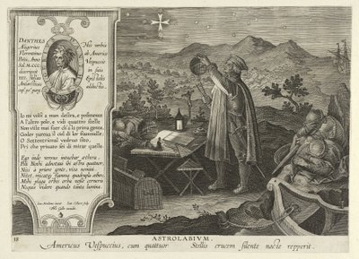Amerigo Vespucci scopre la Croce del Sud con un astrolabio, da Nova Reperta, pub. 1600 da Jan van der Straet