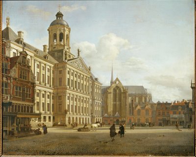 Via Dam e il nuovo municipio di Amsterdam, Paesi Bassi ... da Jan van der (manner of) Heyden