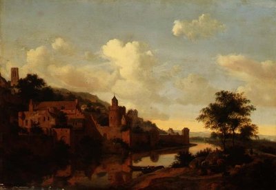 Una città fortificata sopra un fiume da Jan van der Heyden