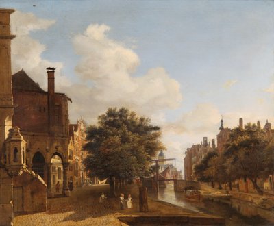 Fantasia architettonica con il vecchio municipio di Amsterdam da Jan van der Heyden