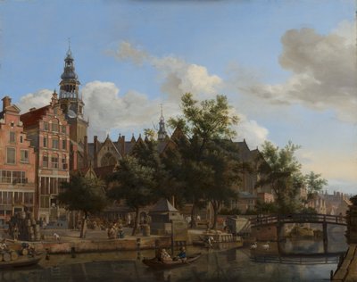 Veduta di Oudezijds Voorburgwal con la Oude Kerk ad Amsterdam da Jan van der Heyden