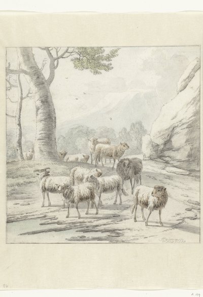 Paesaggio con un gregge di pecore vicino a un albero da Jan van der Meer (II)