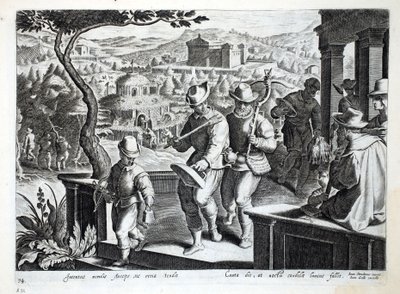 Uccellatori che escono per catturare merli, illustrazione da 