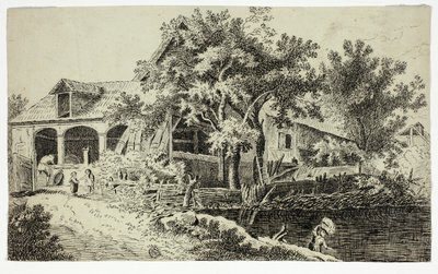 Mulino in riva al torrente da Jan van der Straet