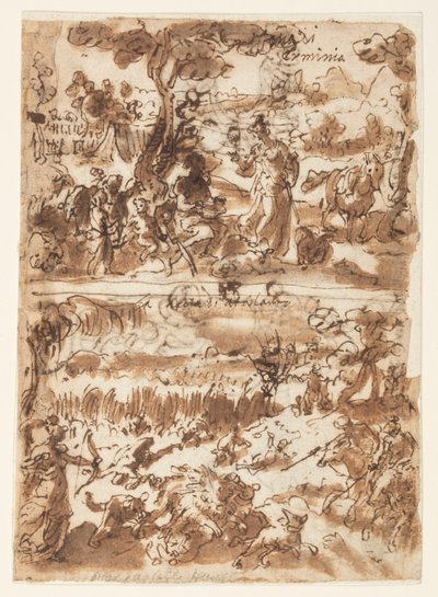 Sopra: Erminia e il pastore; Sotto: Atalanta caccia il cinghiale calidonio da Jan van der Straet, called Stradanus