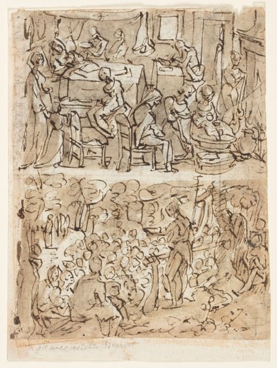 Quattro scene della vita di San Giovanni Battista, disegni preliminari per una serie di stampe (recto e verso) da Jan van der Straet, called Stradanus