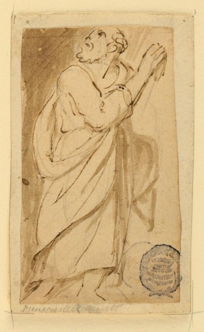 Pagina di un libro di disegni; Uomo anziano in abiti classici da Jan van der Straet, called Stradanus