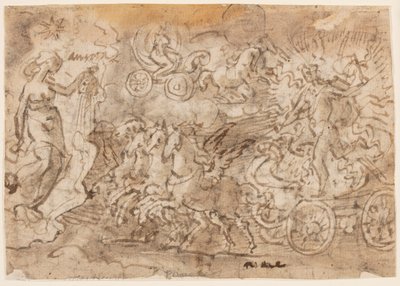 Pagina di un taccuino; Apollo e Aurora da Jan van der Straet, called Stradanus