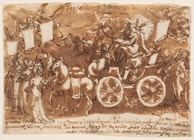 Pagina di un taccuino; Carro e tre cavalli da Jan van der Straet, called Stradanus