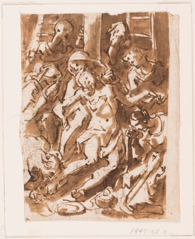 Pagina di un taccuino; Maria che tiene il corpo di Cristo ai piedi della Croce da Jan van der Straet, called Stradanus