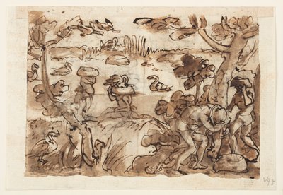 Recto: Caccia alle anatre usando zucche nelle Indie Occidentali; Verso, sopra: Caccia al coccodrillo nel Nilo; Verso, sotto: Caccia alle tigri usando trappole e specchi da Jan van der Straet, called Stradanus