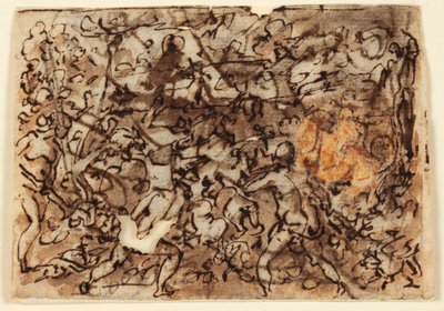 Recto: "Indiani" in Messico cacciano usando torce per far uscire gli animali; Verso: San Giacomo a cavallo, sconfiggendo i Saraceni a Clavijo da Jan van der Straet, called Stradanus