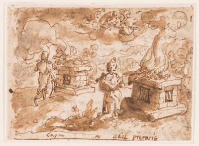 Sacrifici di Caino e Abele, disegno preliminare per "Spiritus Pietatis" (Lo Spirito della Pietà, tavola 6 nella serie di stampe "I Sette Doni dello Spirito Santo") da Jan van der Straet, called Stradanus