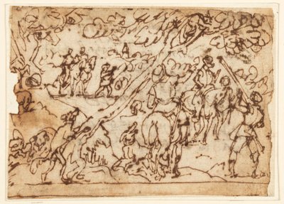 Pagina di taccuino; Scena di caccia da Jan van der Straet, called Stradanus