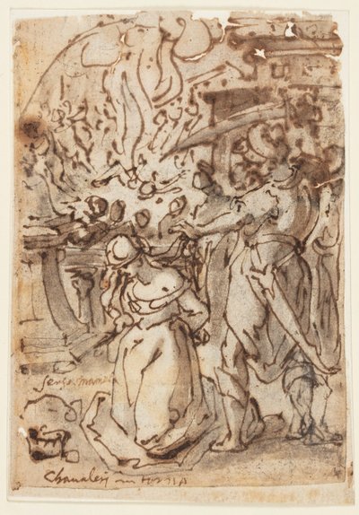 Pagina di taccuino con decapitazione di una martire da Jan van der Straet, called Stradanus