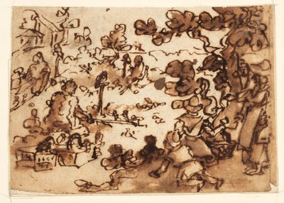 Pagina di taccuino con caccia agli uccelli da Jan van der Straet, called Stradanus