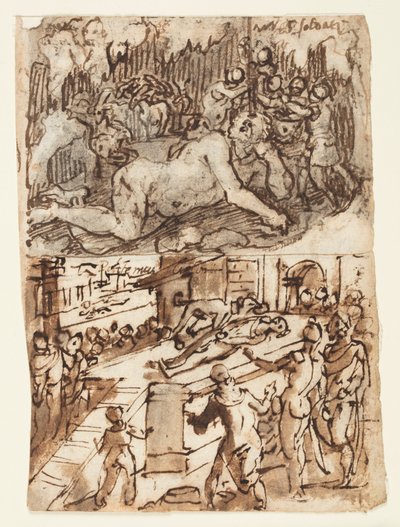 Pagina di taccuino con accecamento del Ciclope da Jan van der Straet, called Stradanus