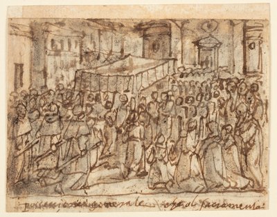 Pagina di taccuino con processione con l