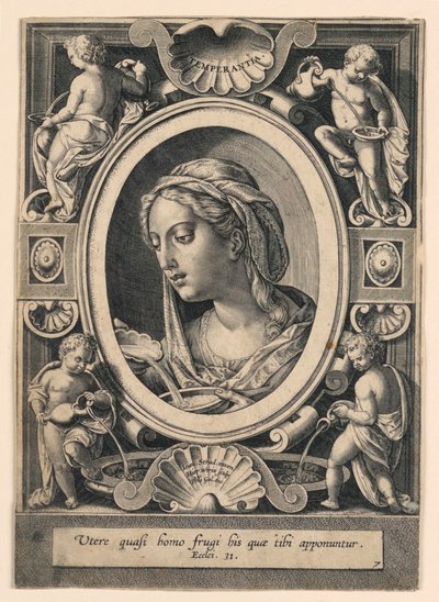 Temperanza, tavola 7 di "VII Virtutim...Imagines" da Jan van der Straet, called Stradanus