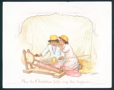 Cartolina di Natale vittoriana con due ragazzi (cromolitografia) da Jane M. Dealy