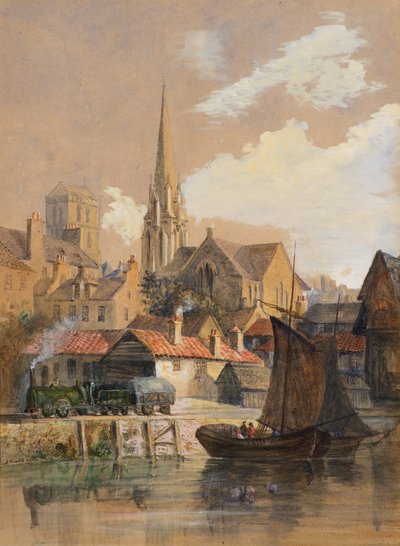 Veduta di Dundee dalla riva con la torre della Chiesa di San Paolo (Libera) e il vecchio campanile da Jane Stewart Smith