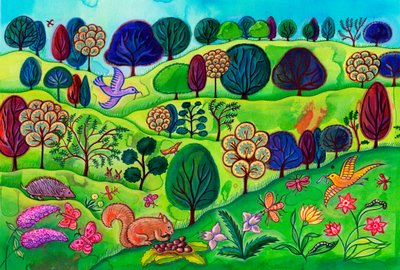 Paesaggio di campagna con scoiattolo, 2002 (dipinto) da Jane Tattersfield