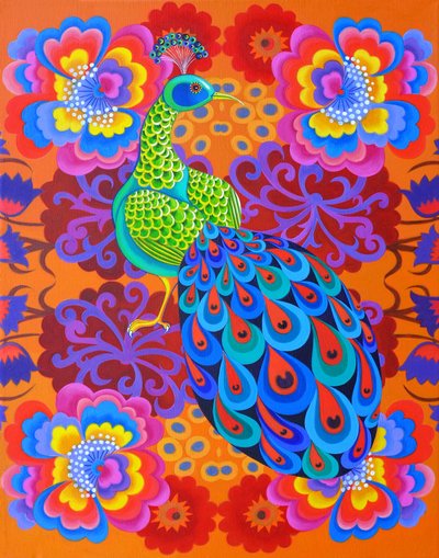 Pavone con fiori, 2015 da Jane Tattersfield